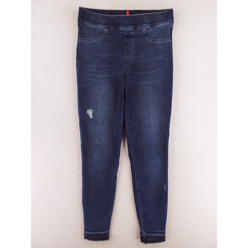 Spanx Jeans Womens Medium Pull On Skinny Distressed Raw Hem Ankle Jegging Medium